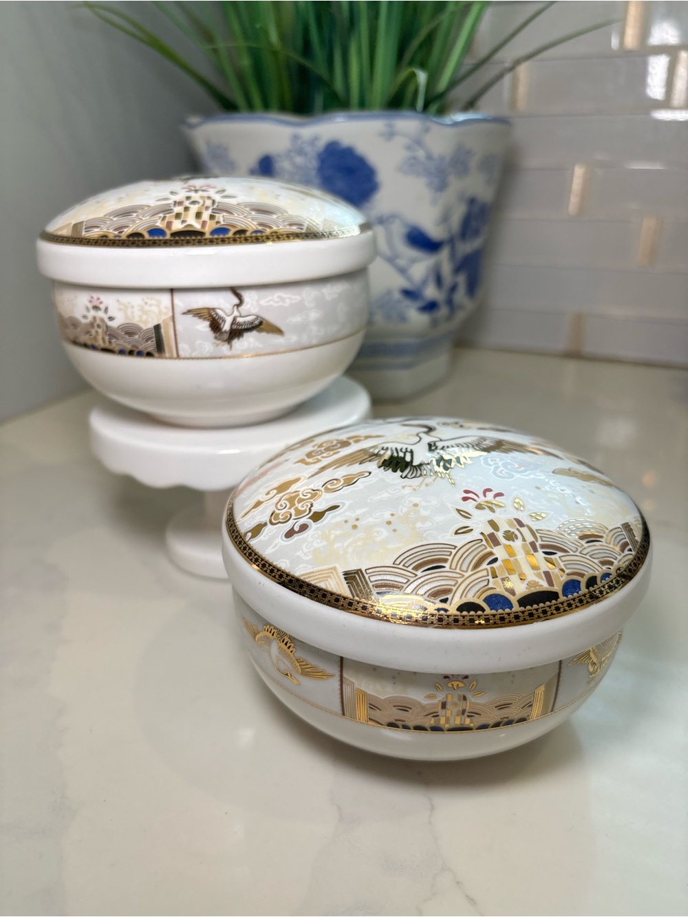 Vintage Haengnam Chinaware New C’est Bien Bone Lidded Trinket Box Bowls Set of 2